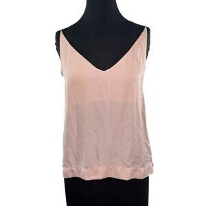 Grana Pink Blush Cami Top Chinese Silk Deep V-Neck Casual Pullover Small S FLAW